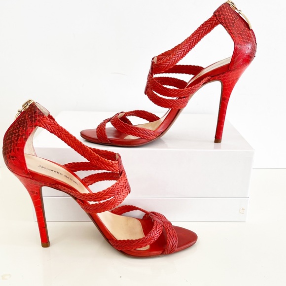 Alexandra Birman red snakeskin sandals